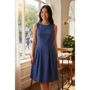 Eva Mendes New York & Co. Navy Blue Floral Eyelet A-Line Dress Size 16